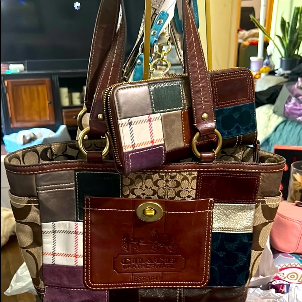 Coach Patchwork Leather Tote Bag - Multicolor with Wallet